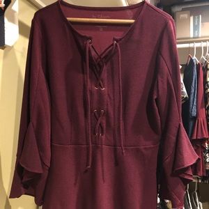 Chico’s, Sz 1, Burgundy Flutter Sleeve Blouse
